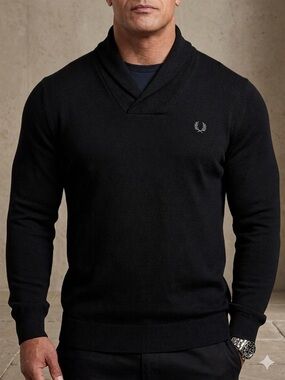 Fred Perry Black Turtleneck Shawl Collar Sweater